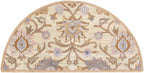Half-round Mediterranean Lilac hand-tufted wool rug with beige, brown, and lavender floral patterns.