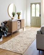 Mediterranean Lilac hand-tufted wool runner rug with floral patterns in a bright entryway.