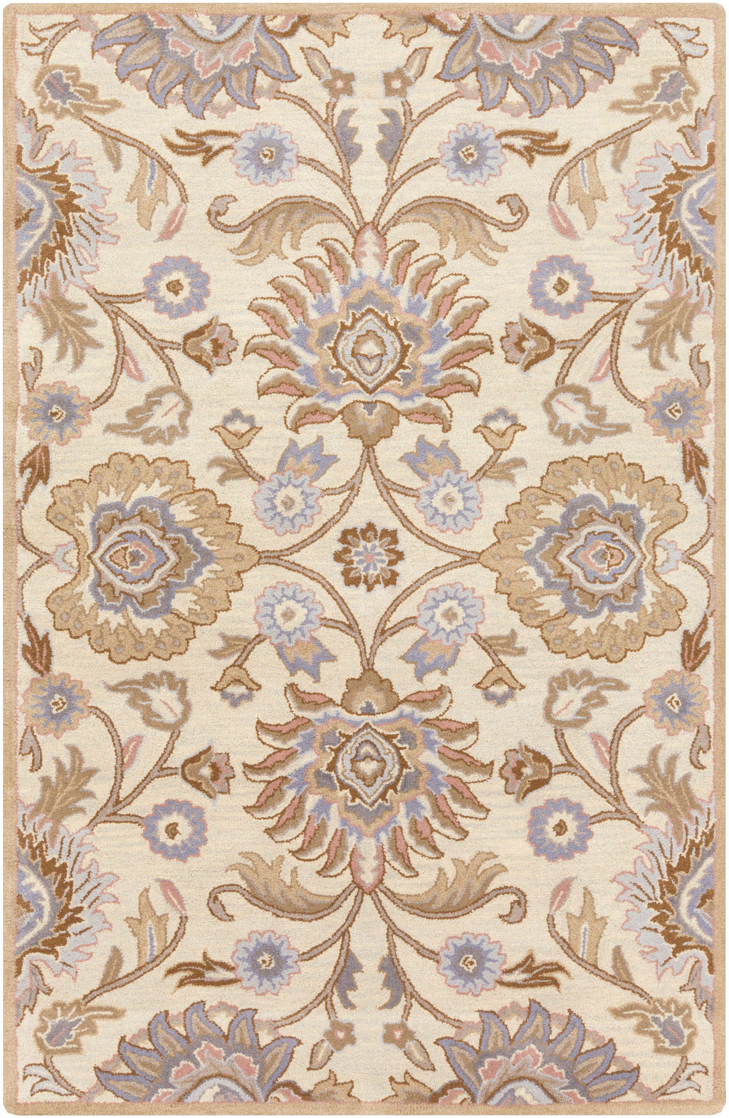Mediterranean Lilac hand-tufted wool rug with beige, lavender, and brown floral patterns.