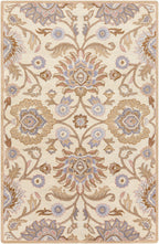 Mediterranean Lilac hand-tufted wool rug with beige, lavender, and brown floral patterns.