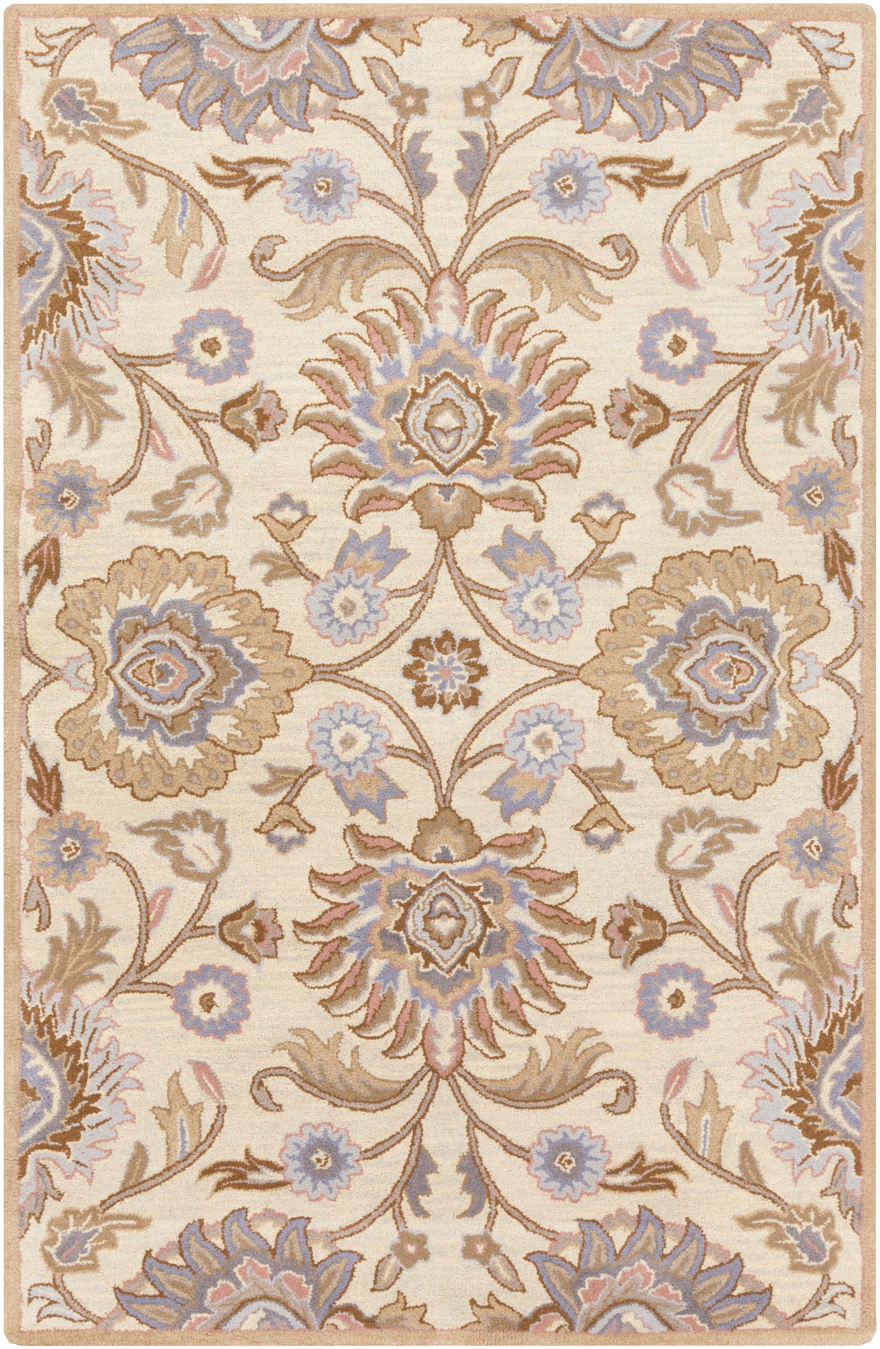 Mediterranean Lilac hand-tufted wool rug with beige, lavender, and brown floral patterns.