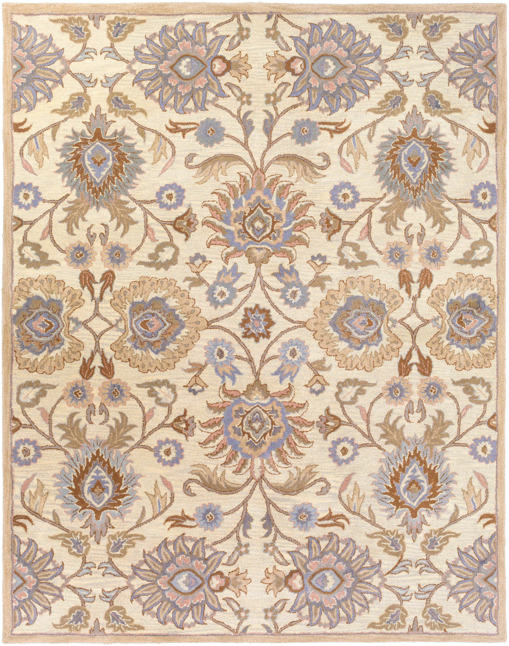 Mediterranean Lilac hand-tufted wool rug with a lavender and beige floral pattern.
