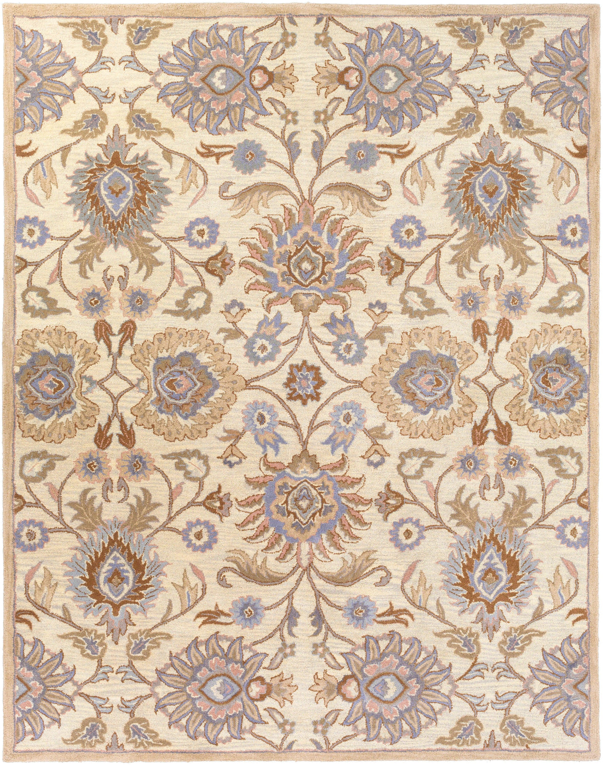 Mediterranean Lilac hand-tufted wool rug with a lavender and beige floral pattern.