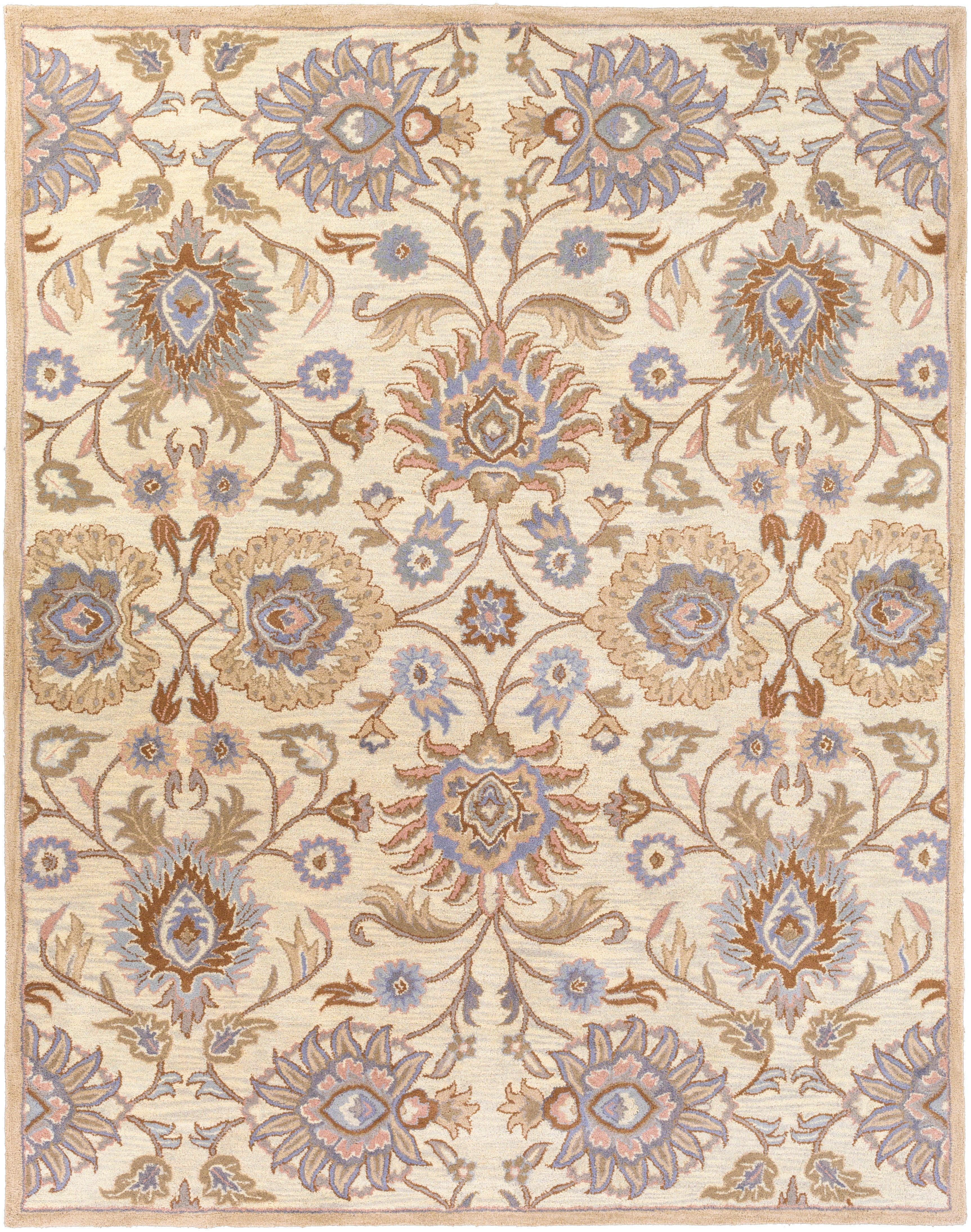Mediterranean Lilac hand-tufted wool rug with a lavender and beige floral pattern.