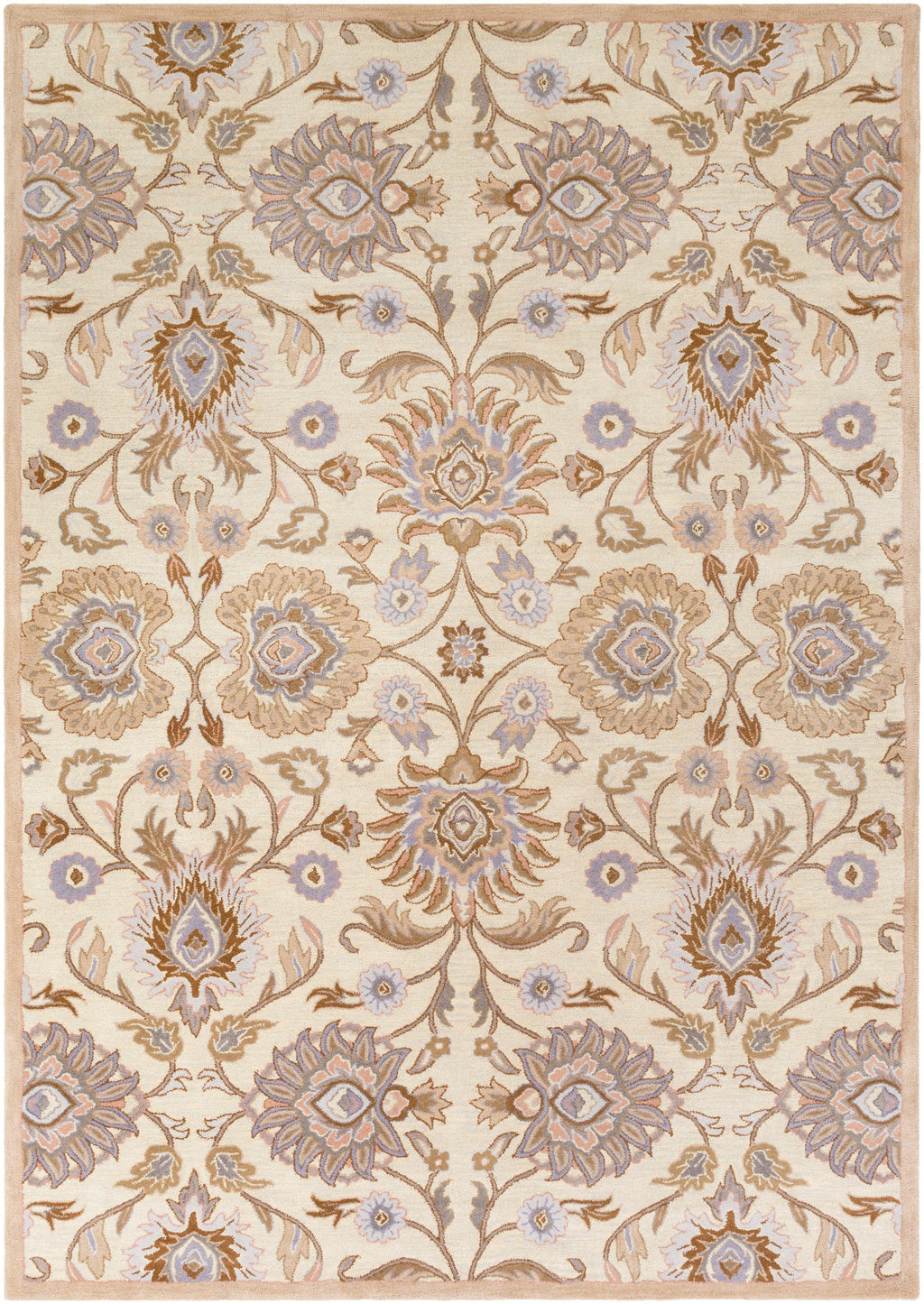 Mediterranean Lilac hand-tufted wool rug with beige, lavender, and brown floral patterns.