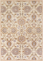 Mediterranean Lilac hand-tufted wool rug with beige, lavender, and brown floral patterns.
