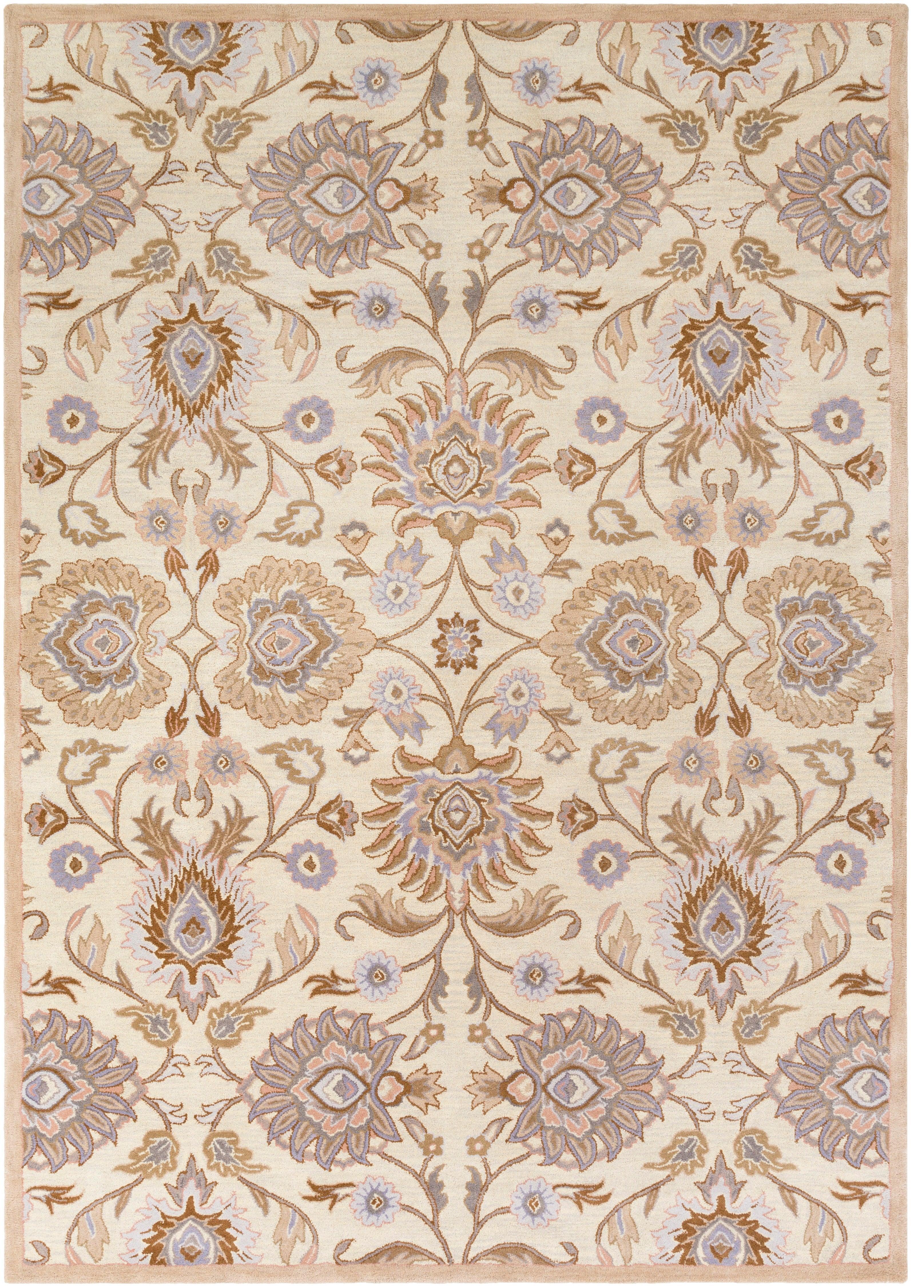 Mediterranean Lilac hand-tufted wool rug with beige, lavender, and brown floral patterns.