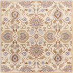 Mediterranean Lilac hand-tufted wool rug with a beige, lavender, and brown floral pattern.