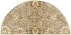 Half-round Mediterranean Sky hand-tufted wool rug with gray, sage, and ivory floral patterns
