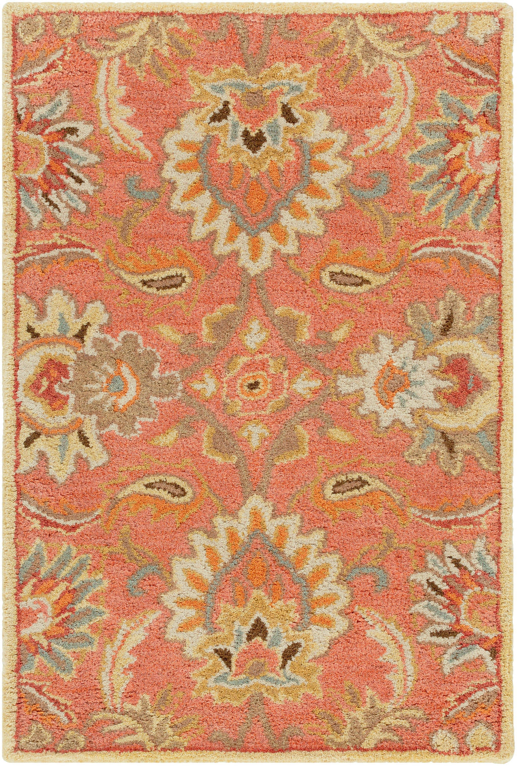 Mediterranean Cider hand-tufted wool rug with a burnt orange floral pattern