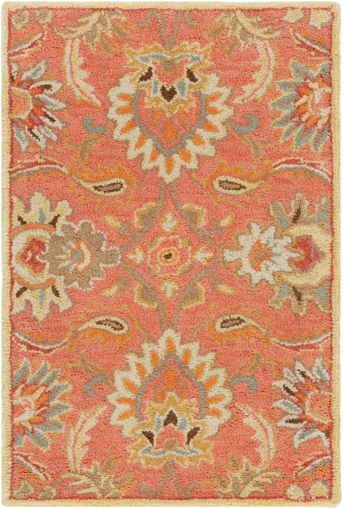 Mediterranean Cider hand-tufted wool rug with a burnt orange floral pattern