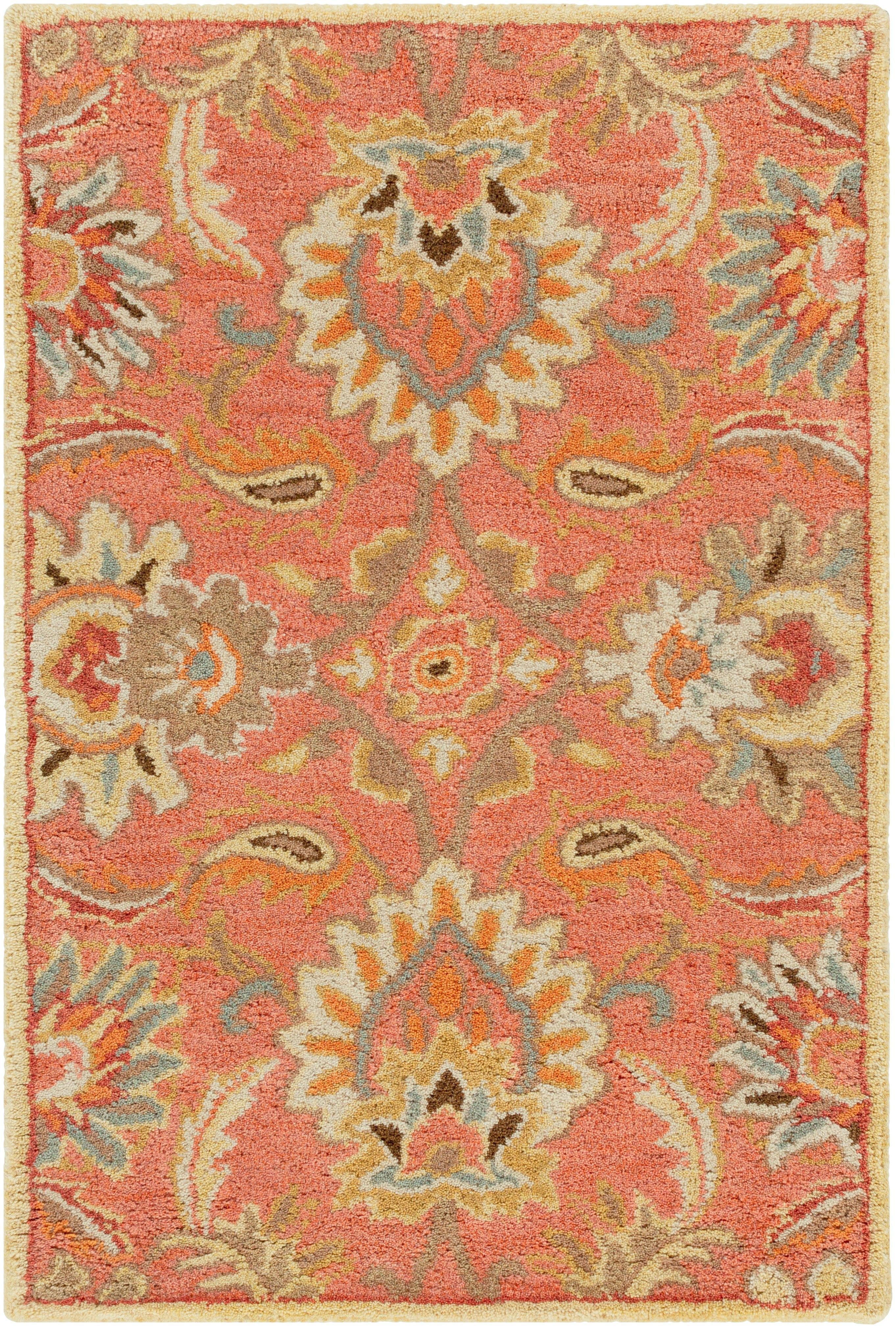 Mediterranean Cider hand-tufted wool rug with a burnt orange floral pattern
