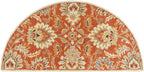 Half-circle Mediterranean Cider hand-tufted wool rug with burnt orange floral patterns.