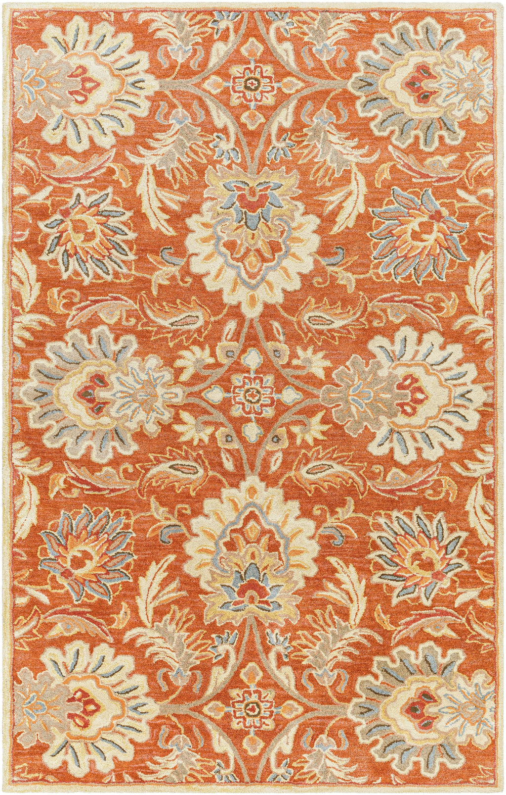 Mediterranean Cider hand-tufted wool rug with burnt orange floral patterns
