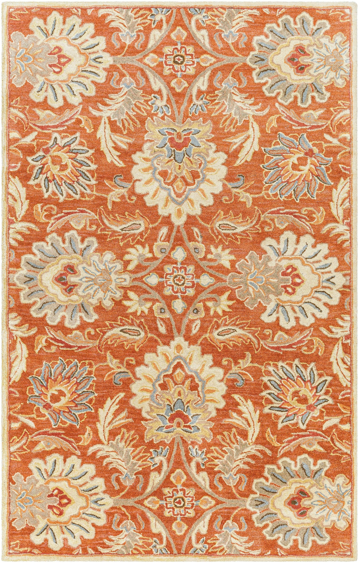 Mediterranean Cider hand-tufted wool rug with burnt orange floral patterns