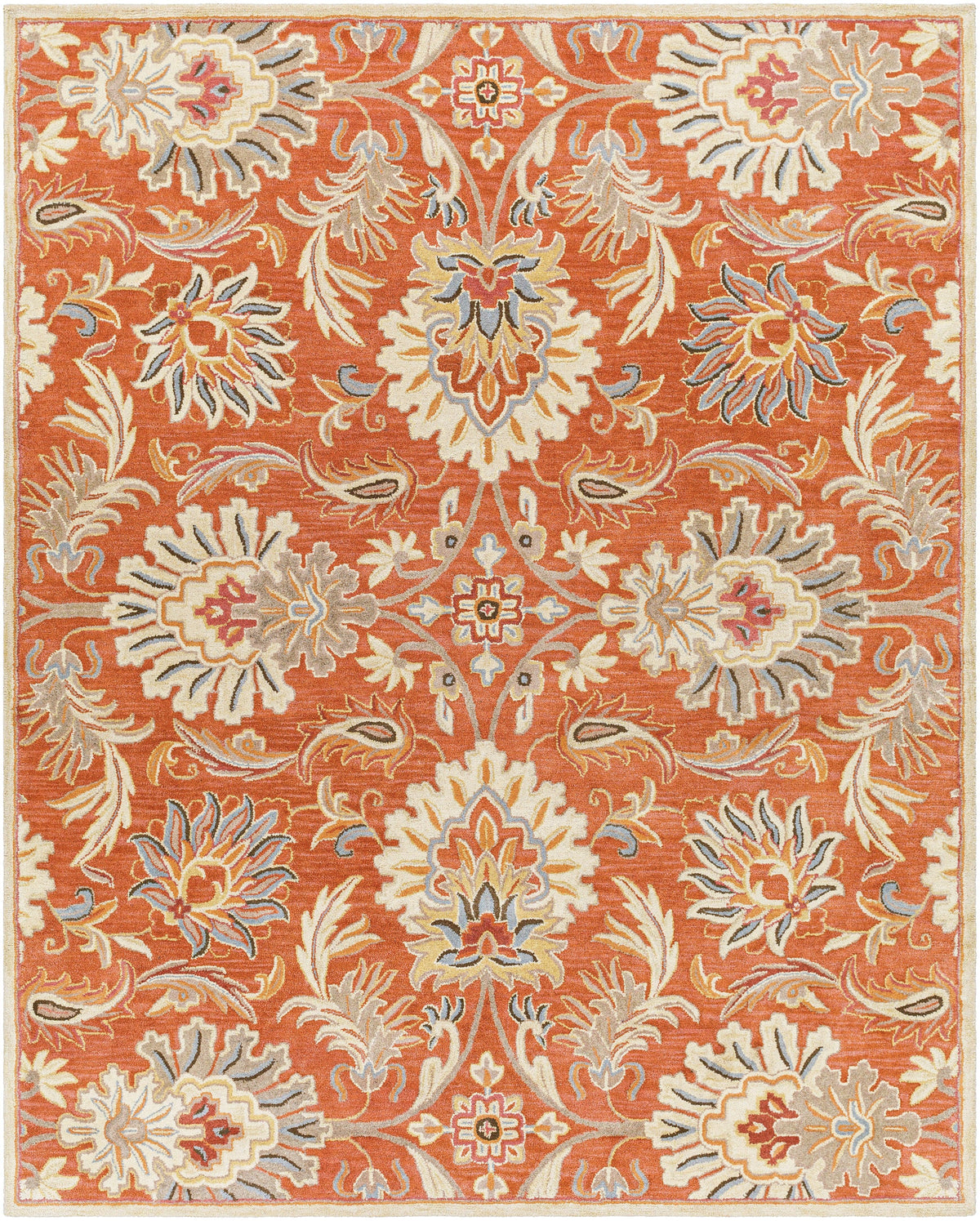 Mediterranean Cider hand-tufted wool rug with burnt orange floral pattern