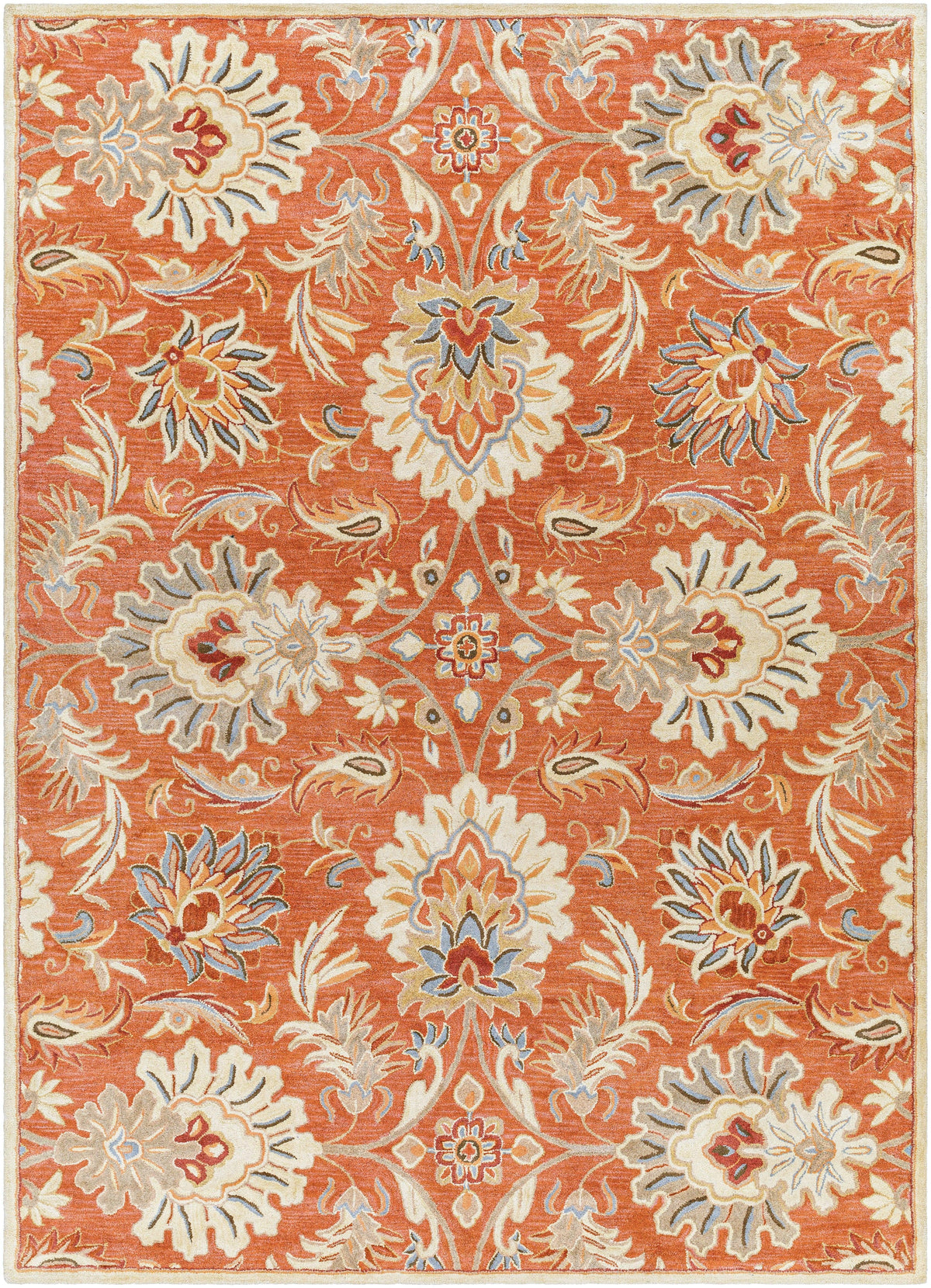 Mediterranean Cider hand-tufted wool rug with burnt orange floral pattern