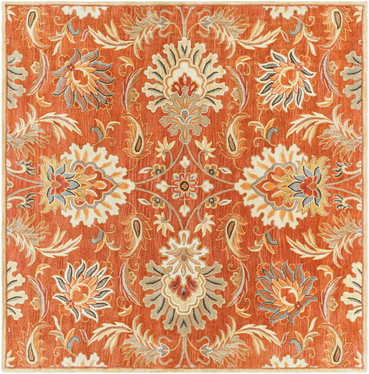 Mediterranean Cider hand-tufted wool rug with burnt orange floral patterns