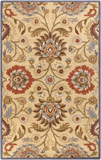 Mediterranean Multi Hand-Tufted wool rug with floral patterns in red, tan, and blue.