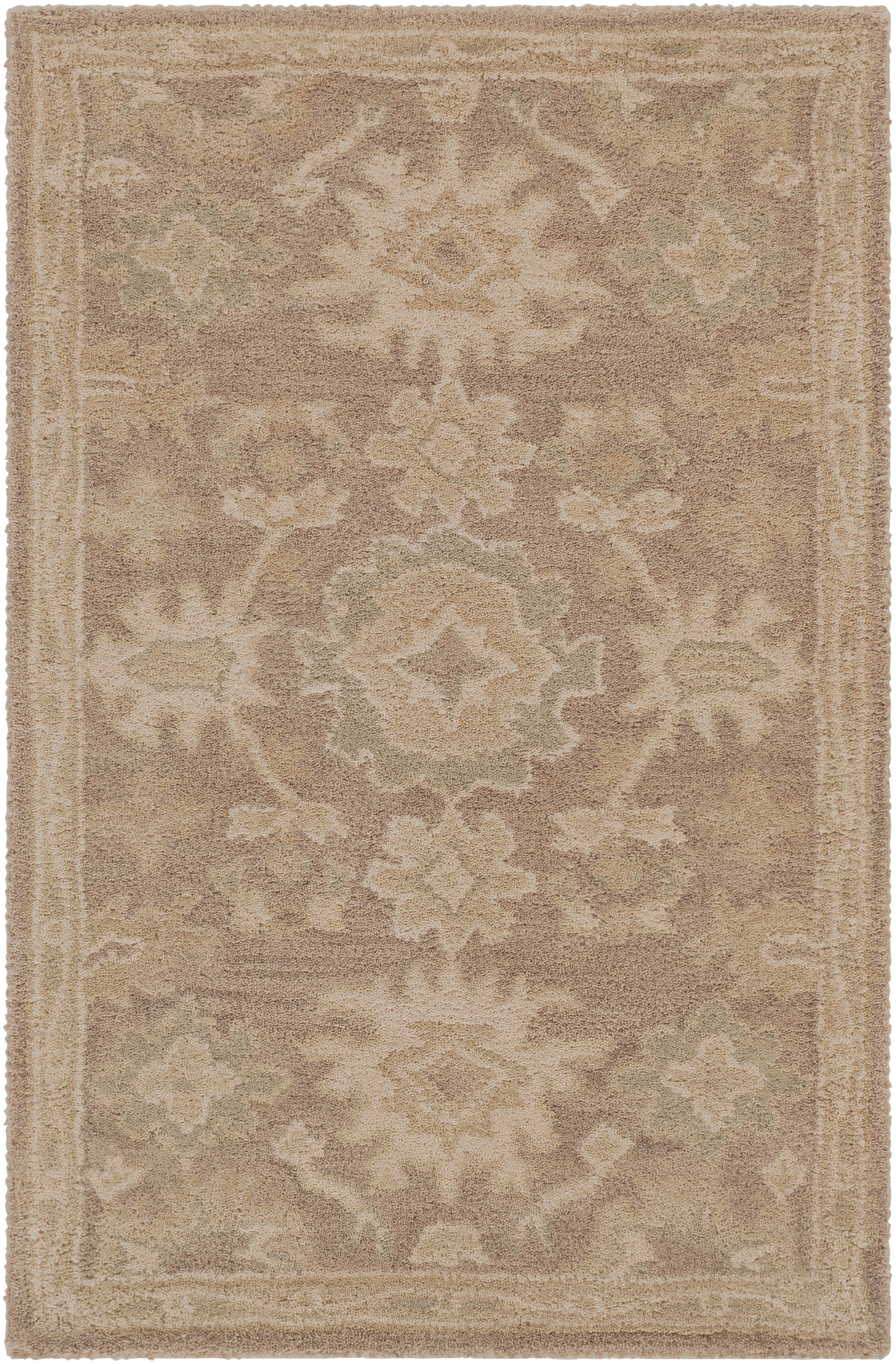 Julian Sand hand-tufted wool rug with a warm beige floral and medallion pattern.