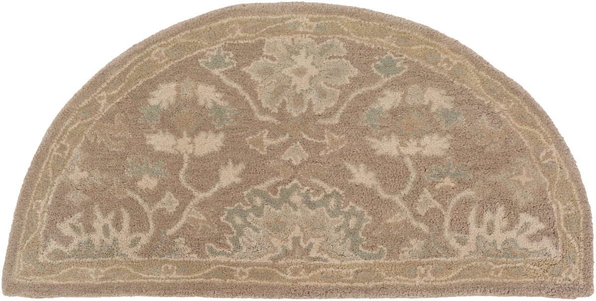 Julian Sand hand-tufted wool half-circle rug with a beige and sage green floral design