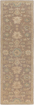 Julian Sand hand-tufted wool runner rug with traditional floral patterns in beige and sage green.