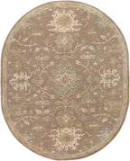 Oval Julian Sand hand-tufted wool rug with traditional floral and vine patterns.