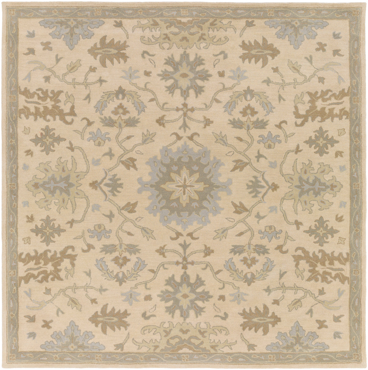 Julian Natural Hand-Tufted Rug with beige, grey, and brown floral patterns