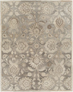 Mediterranean Seal hand-tufted wool rug with a grey and ivory floral pattern.