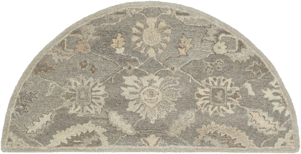 Rubicon Oyster half-round wool rug with taupe and ivory floral patterns