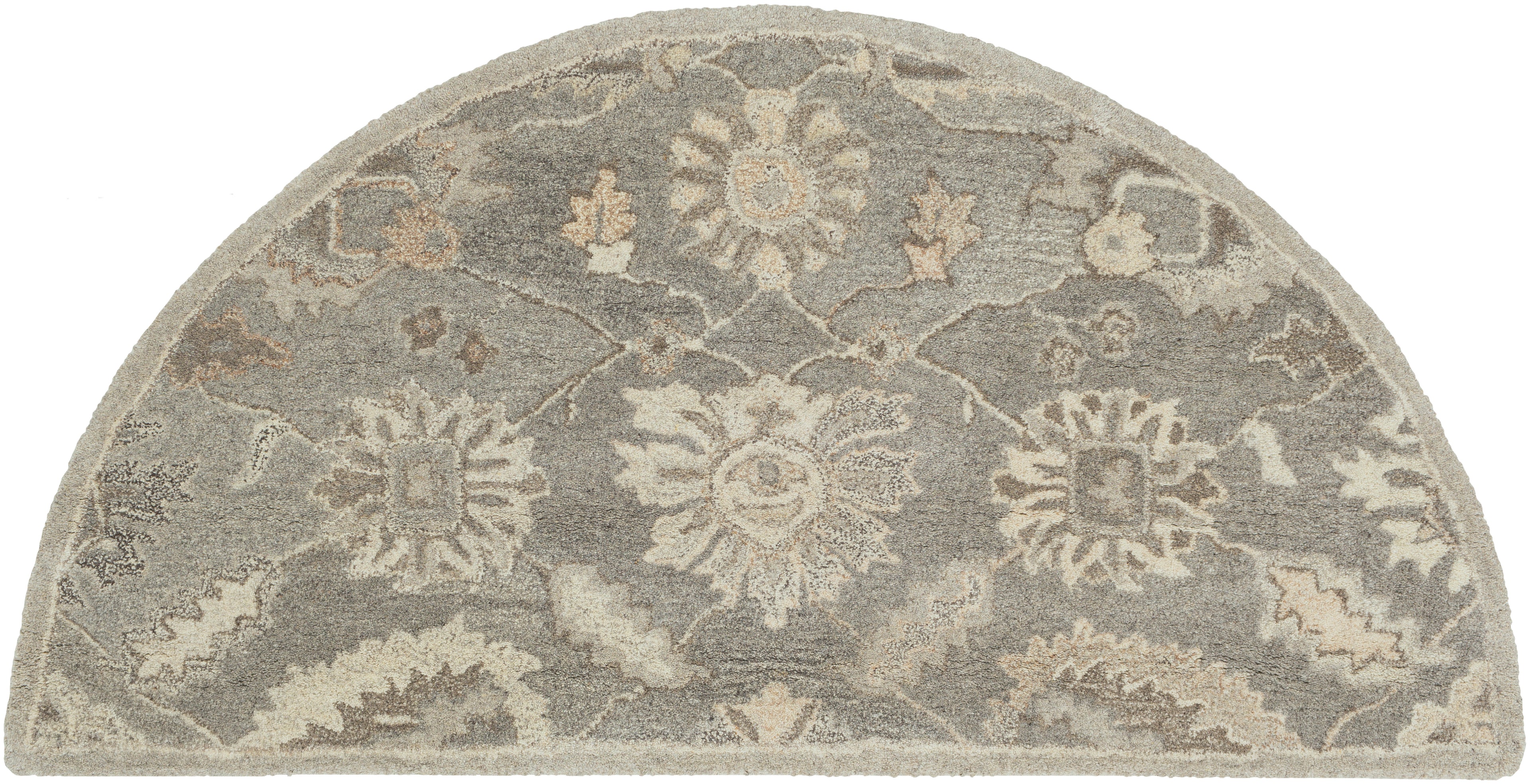 Rubicon Oyster half-round wool rug with taupe and ivory floral patterns