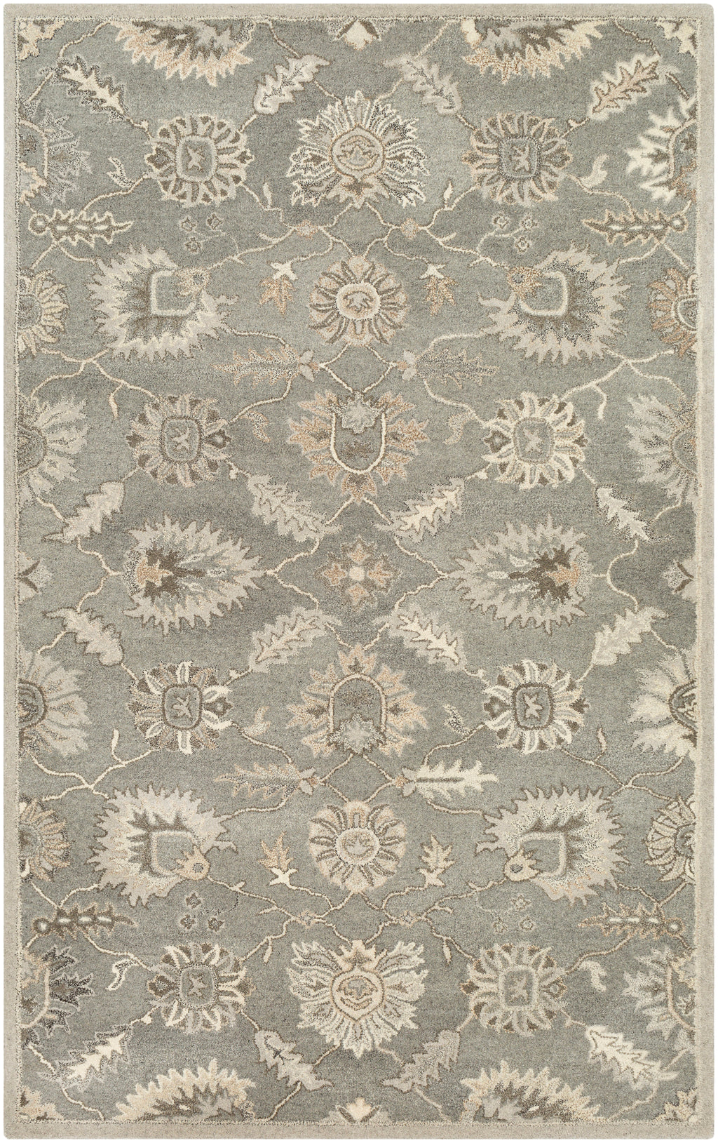 Rubicon Oyster hand-tufted wool rug with a grey and beige floral pattern