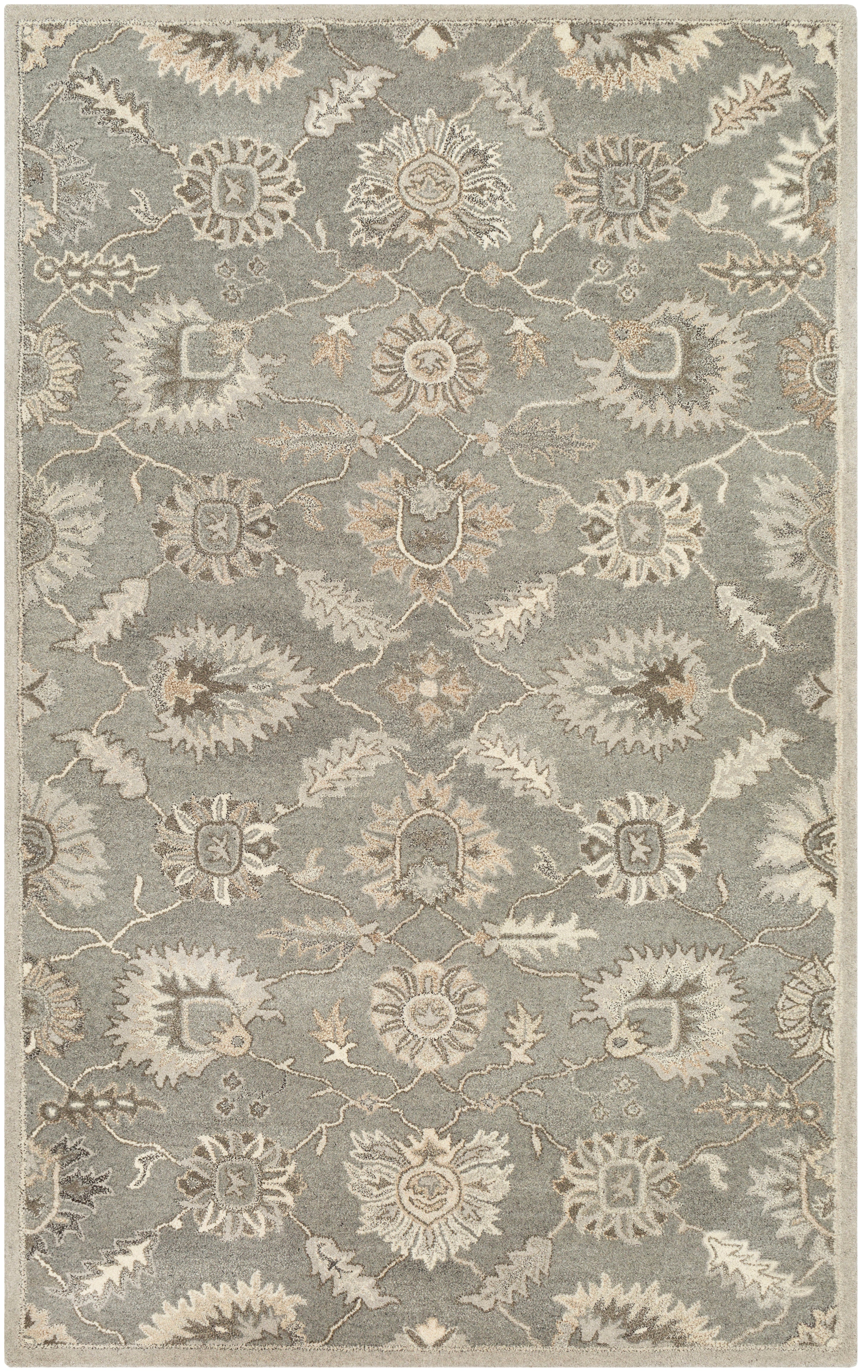 Rubicon Oyster hand-tufted wool rug with a grey and beige floral pattern