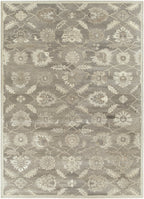 Rubicon Oyster hand-tufted wool rug with a grey and beige floral pattern