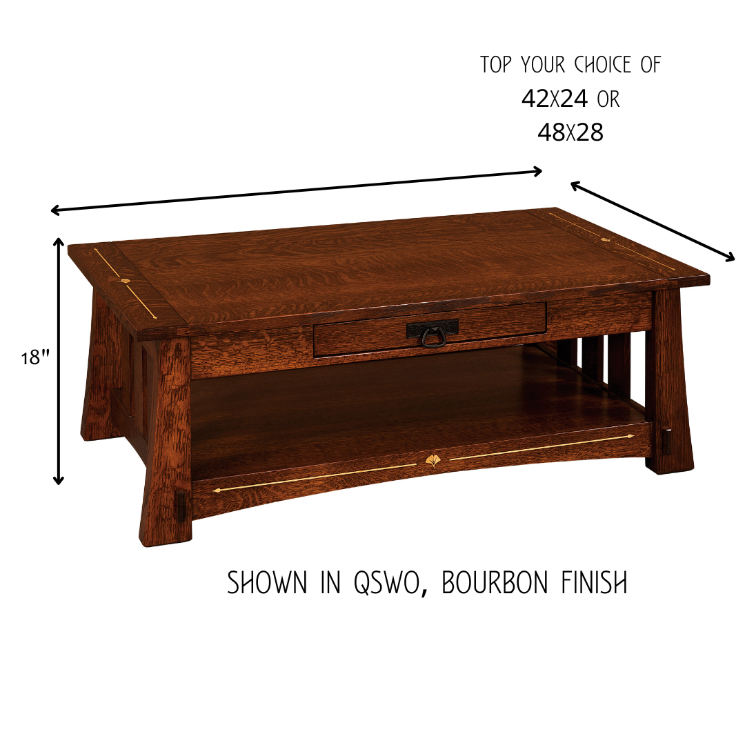 Ginkgo Inlay Coffee Table with Drawer