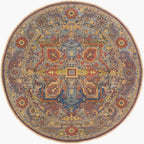 Round Cappadocia hand-knotted wool rug with traditional Turkish patterns in rich jewel tones.