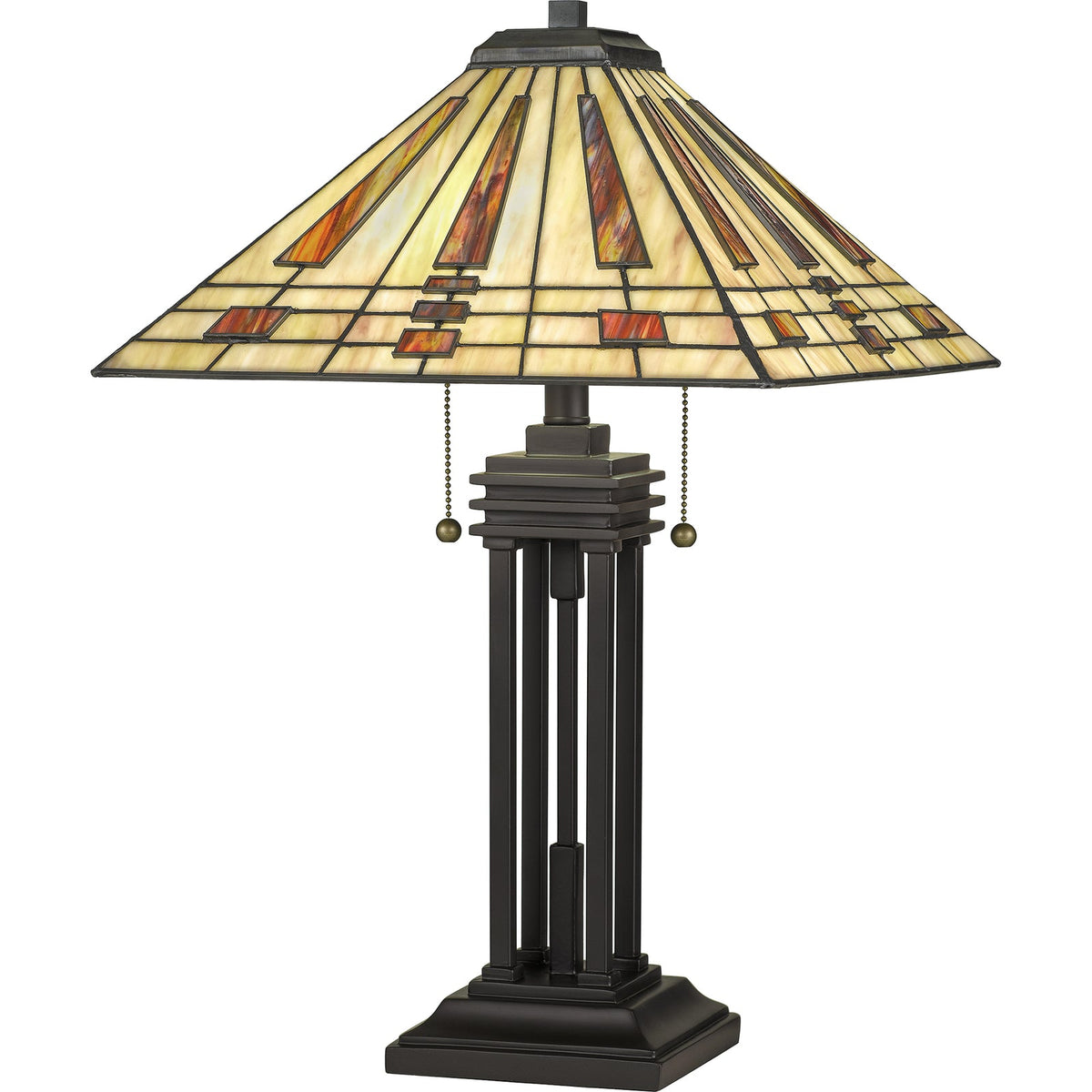 Stained glass lamp geometric design in cream and rust colors