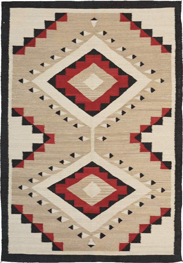 Ganado Southwest flat weave wool rug with beige, red, and black Navajo geometric patterns.