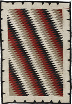 Dazzler Southwest flat weave wool rug with red, black, and grey geometric Navajo design.
