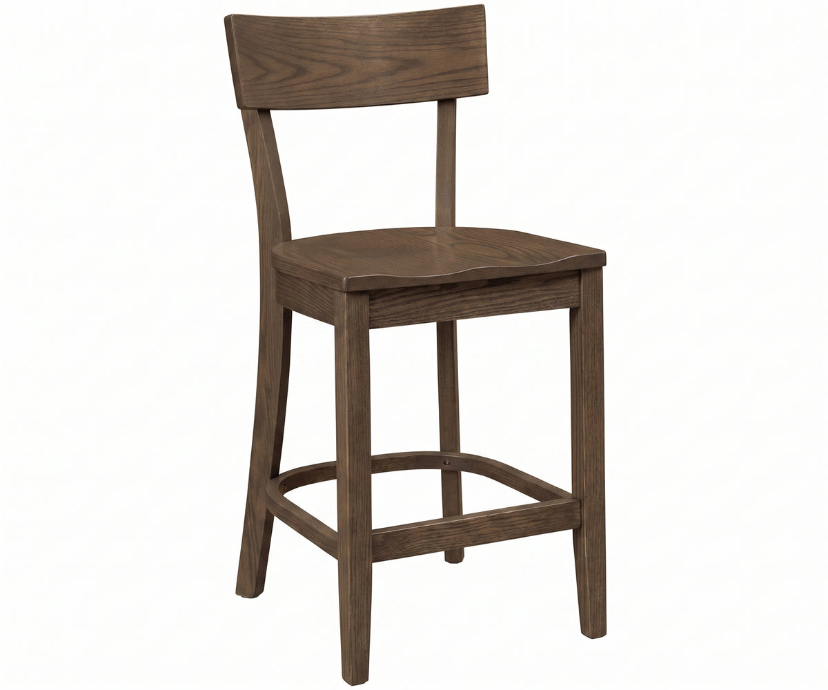 Emerwood wooden bar chair in a dark brown finish with a curved backrest and footrest.