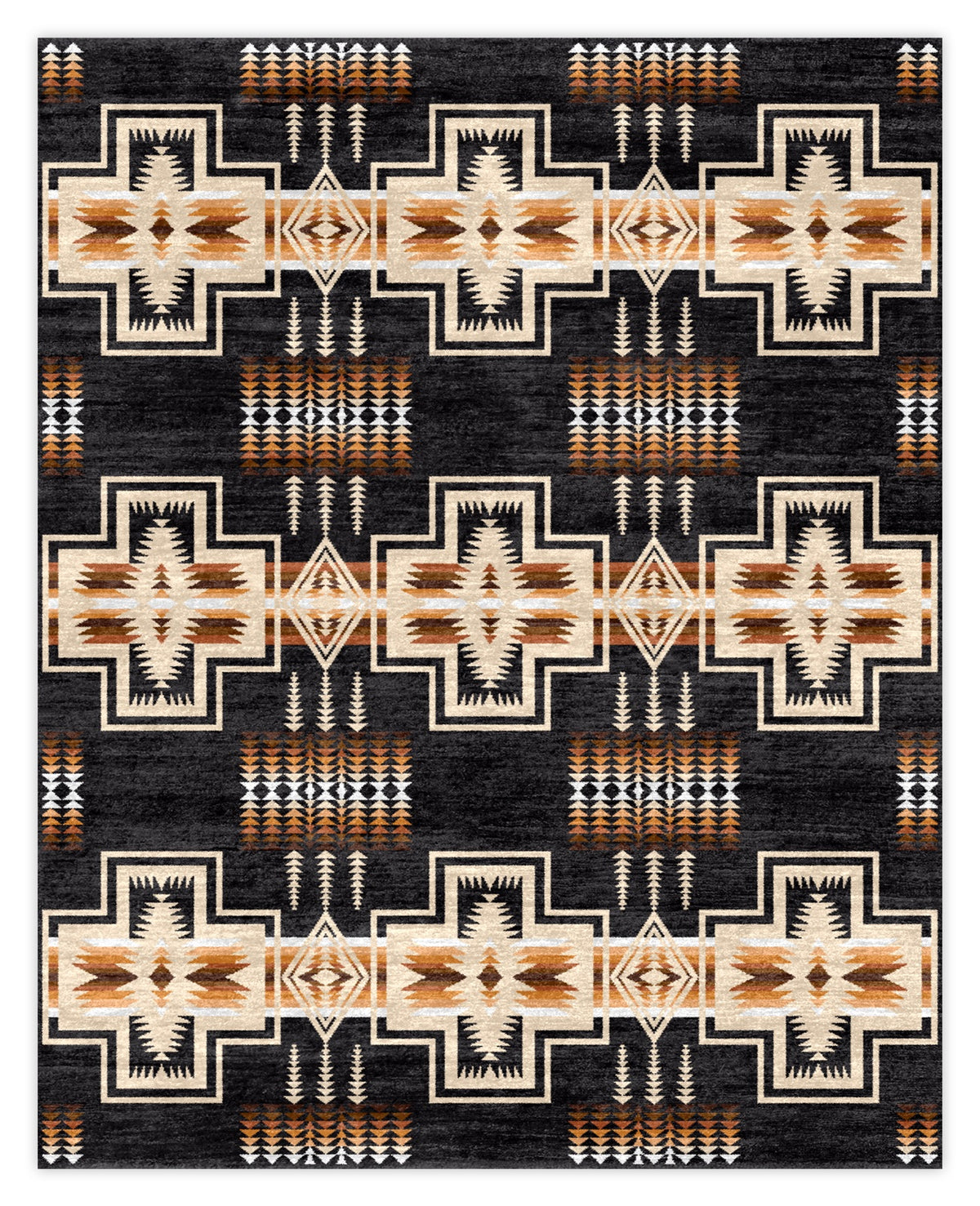 Pendleton Harding Southwest wool rug with midnight blue, gold, and cream geometric motifs.