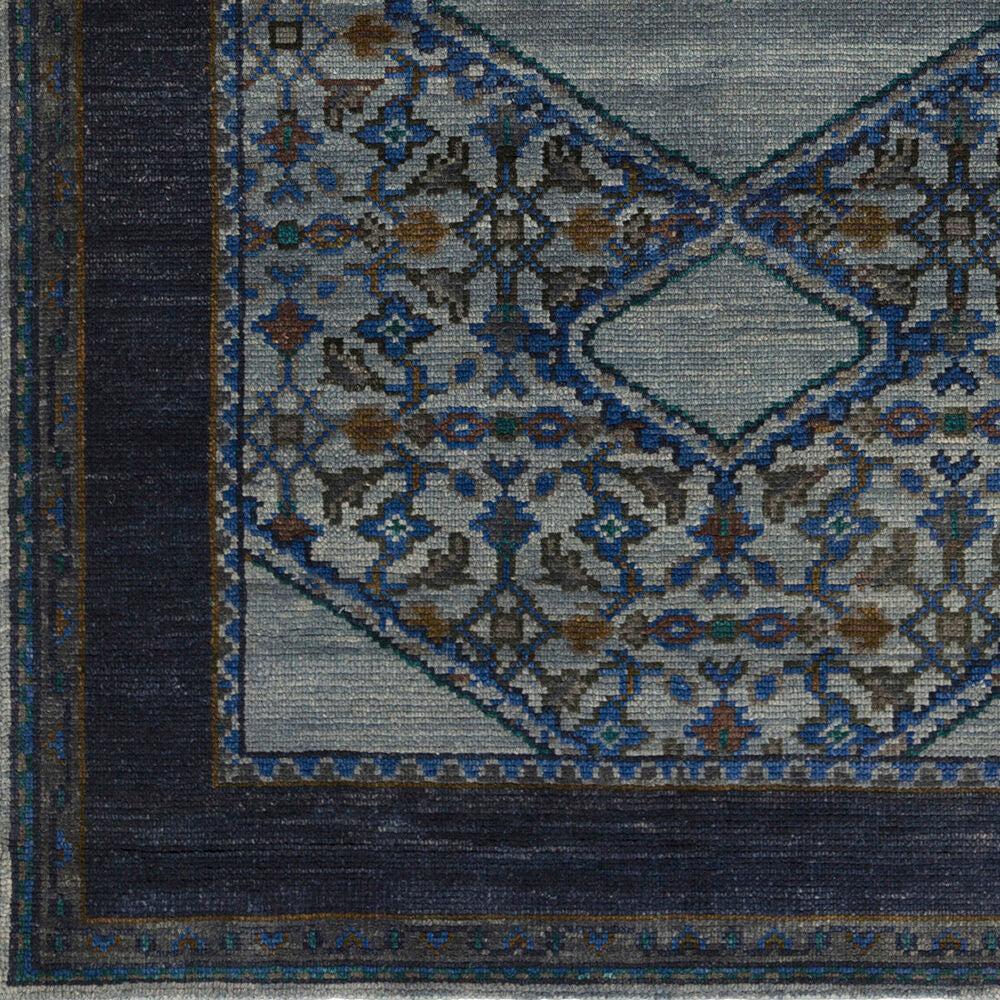 Haven Hand-Knotted wool rug in blue and grey with traditional geometric patterns.