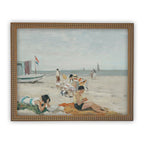 Vintage Framed Beach Scene Canvas Art