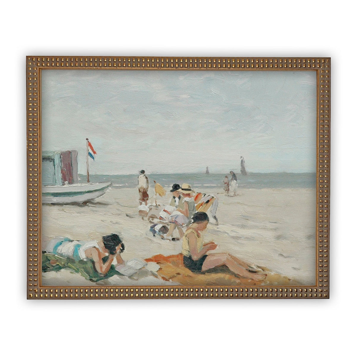 Vintage Framed Beach Scene Canvas Art