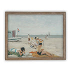Vintage Framed Beach Scene Canvas Art