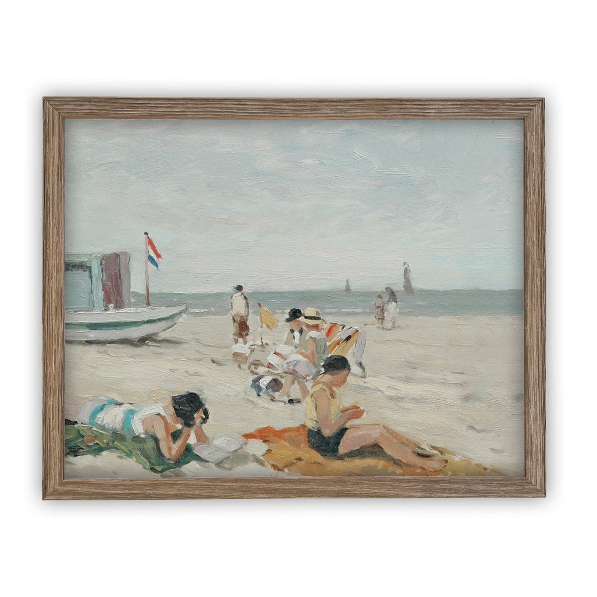 Vintage Framed Beach Scene Canvas Art