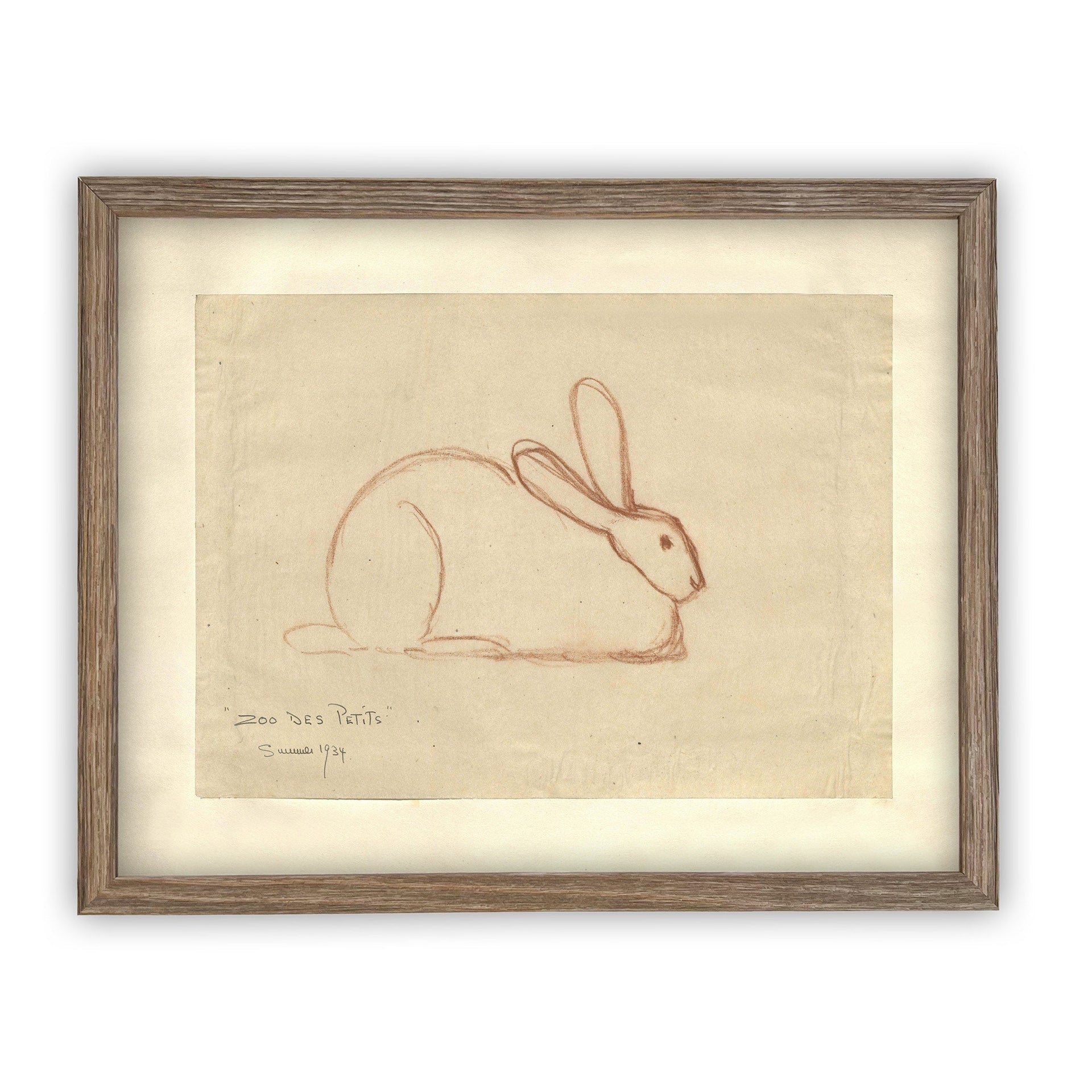 Vintage Framed Canvas Rabbit Art