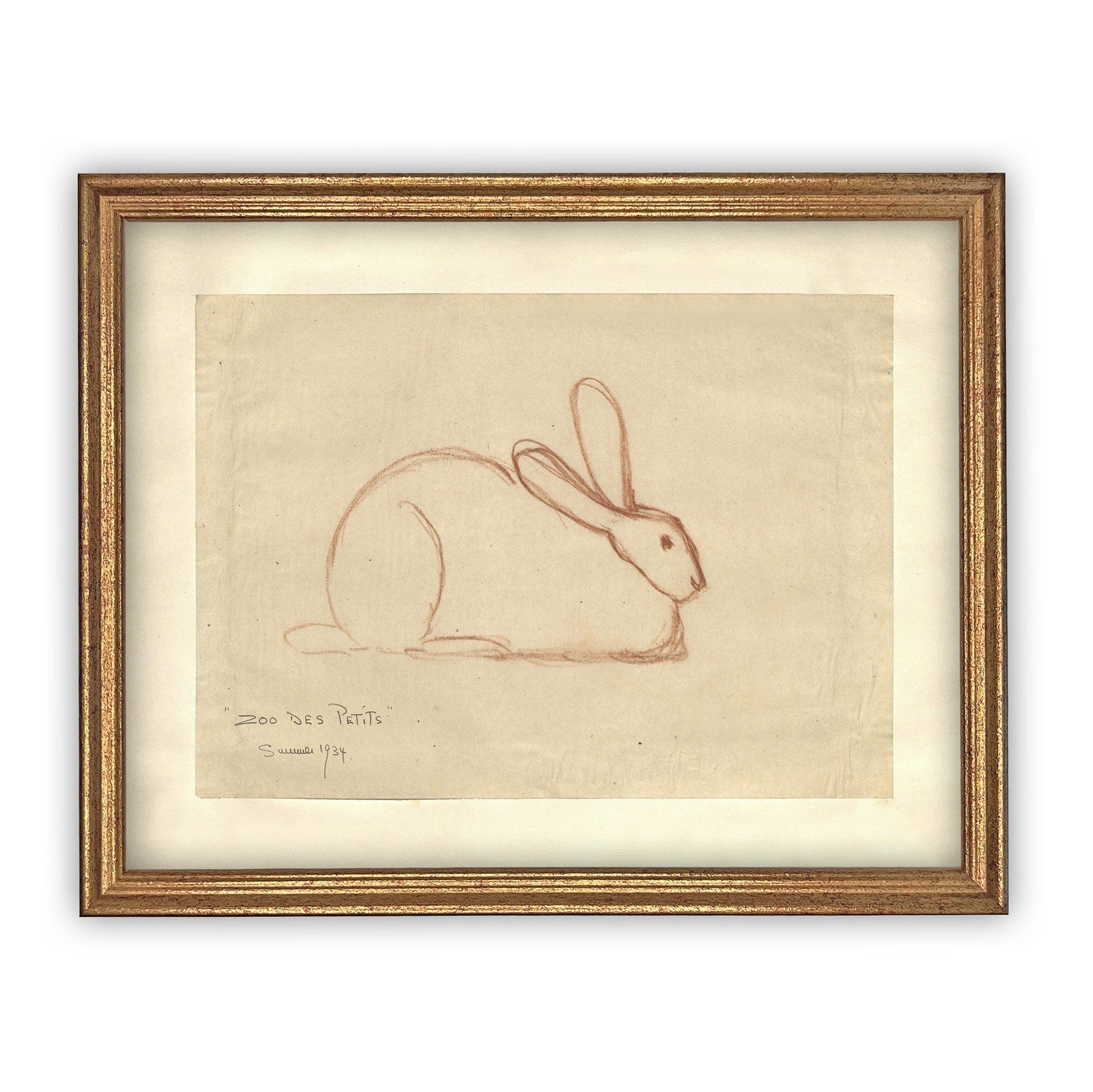 Vintage Framed Canvas Rabbit Art
