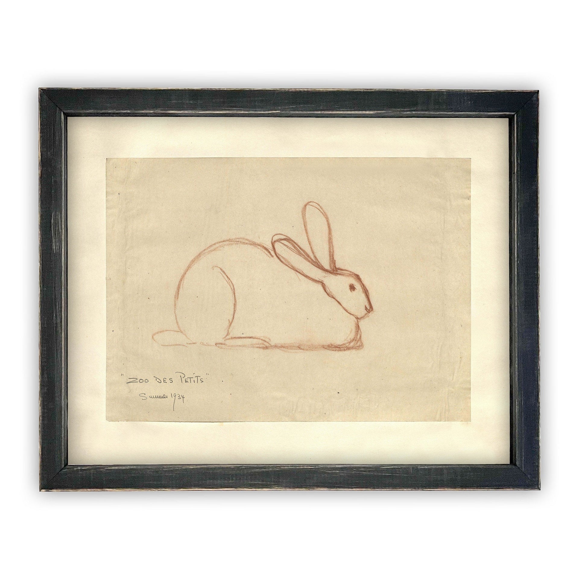 Vintage Framed Canvas Rabbit Art