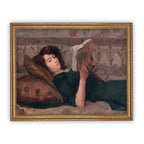 Framed Canvas Reading Woman Portrait